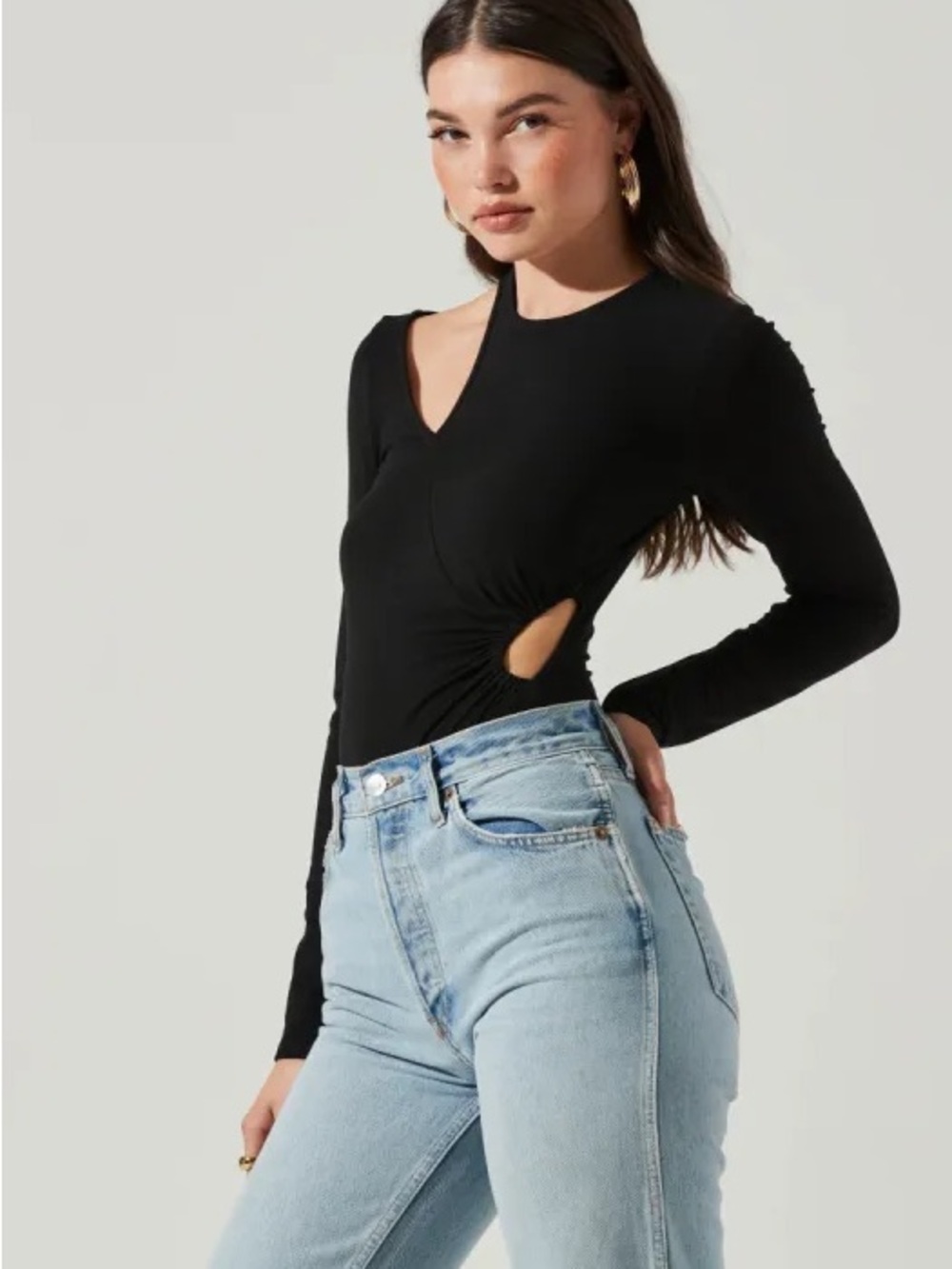 Black Cutout Long-Sleeve Bodysuit